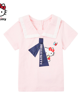Hello Kitty童装女童短袖上衣夏款棉学院风短袖T恤