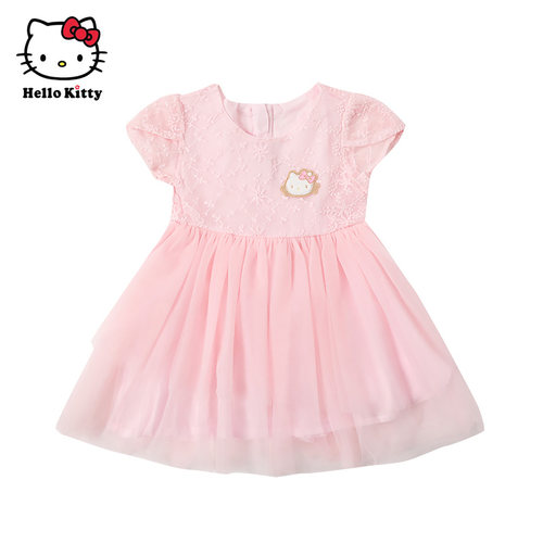 Hello Kitty童装女童夏季甜美网纱公主裙短袖连衣裙子洋装