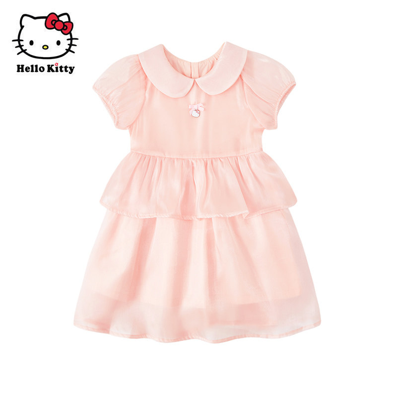 Hello Kitty童装女童春网纱裙公主裙短袖连衣裙子洋装