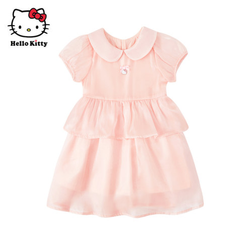 Hello Kitty童装女童春网纱裙公主裙短袖连衣裙子洋装