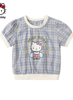 Hello Kitty童装女童短袖上衣夏款纯棉圆领短袖T恤