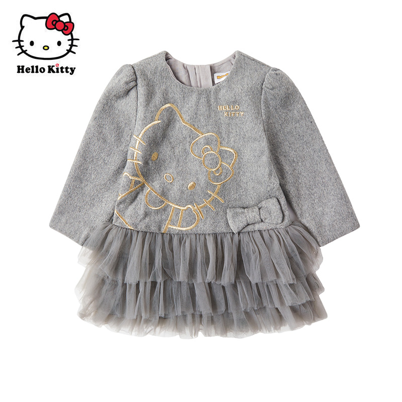 Hello Kitty童装冬款女童长袖连衣裙小洋装公主网纱裙子