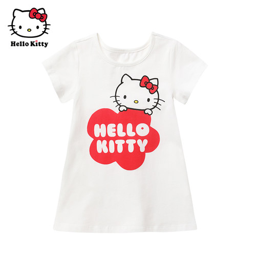 HelloKitty凯蒂猫童装夏女童连衣裙短袖棉T恤裙子