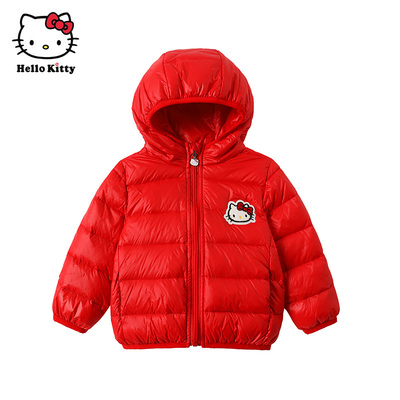 Hello Kitty童装女童连帽外套白鸭绒羽绒服短款冬轻薄羽绒外套
