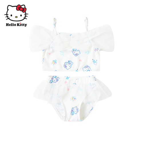Hello Kitty夏季女童吊带泳衣套装分体游泳衣网纱泳装