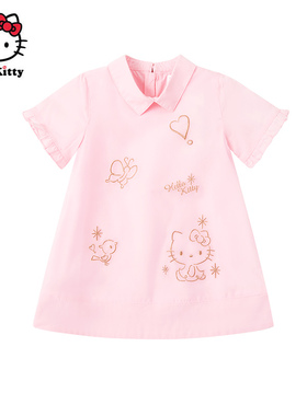 Hello Kitty凯蒂猫夏季欧根纱连衣裙女童短袖甜美可爱裙子