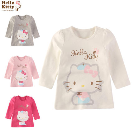 Hello Kitty女童长袖圆领长款T恤泡泡袖棉打底衫春秋长上衣