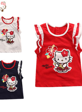 Hello Kitty女童夏薄款纯棉圆领短袖T恤宝宝卡通休闲T恤