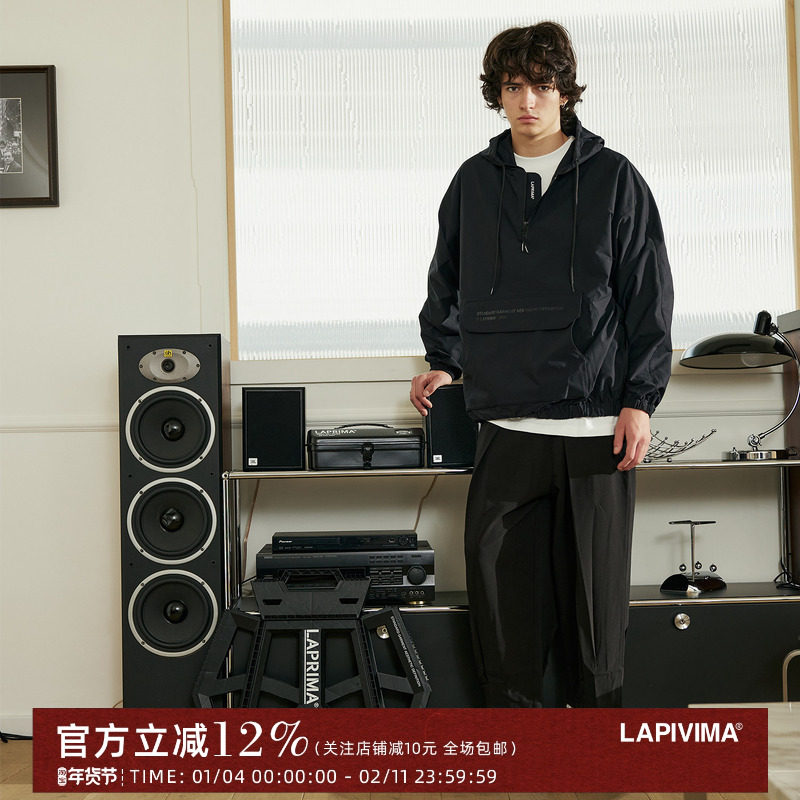 LAPRIMA  SMOCK LAP简约时尚美学高级感半拉链套头风衣印花罩衫,男装,卫衣,淘宝优惠券,粉丝福利购,淘宝优惠卷