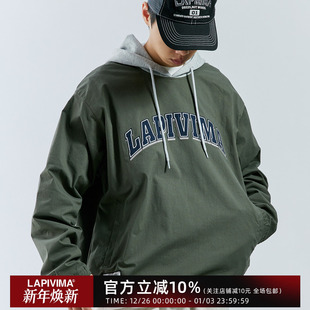 HOODIE WOVEN SMOCK秋冬质感字母贴布绣男连帽罩衣 KNIT LAPIVIMA