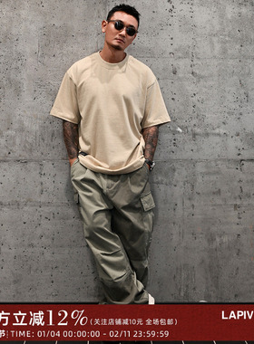 LAPIVIMA TWO-TONED COLOR BLOCK WASHED CARGO PANTS 拼接工装裤
