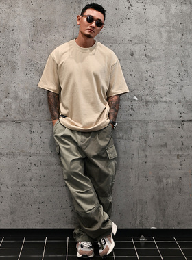 LAPIVIMA TWO-TONED COLOR BLOCK WASHED CARGO PANTS 拼接工装裤