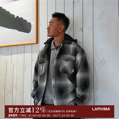 可拆卸帽绗缝廓形衬衫夹克