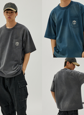 LAPRIMA LAP DYE TEE日系蜡染水洗粗犷重磅宽松小领口短袖五分袖