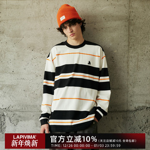 日系基础条纹长袖 LAPRIMA NECK CREW 宽松纯棉小领口上衣 STRIPE