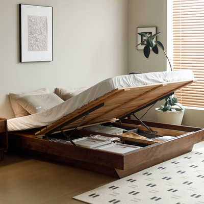 新客减北欧黑胡桃木箱体床实木日式小户型无床头储物床1.8米双人