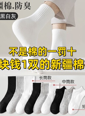 新疆棉四季袜男女款短中长筒纯棉袜吸汗防臭白色棉袜非一次性袜子