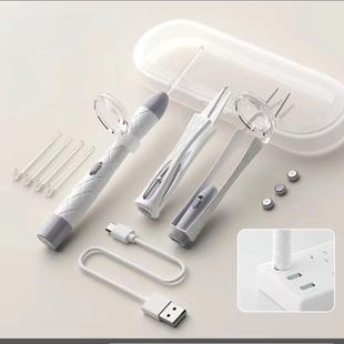 儿童发光耳勺掏耳朵挖耳勺宝宝带灯耳镊子鼻屎夹充电池软头采耳夹