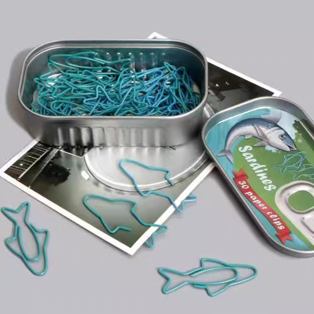 沙丁鱼回形针套装创意罐头可爱卡通海洋动物手账资料夹别针曲别针