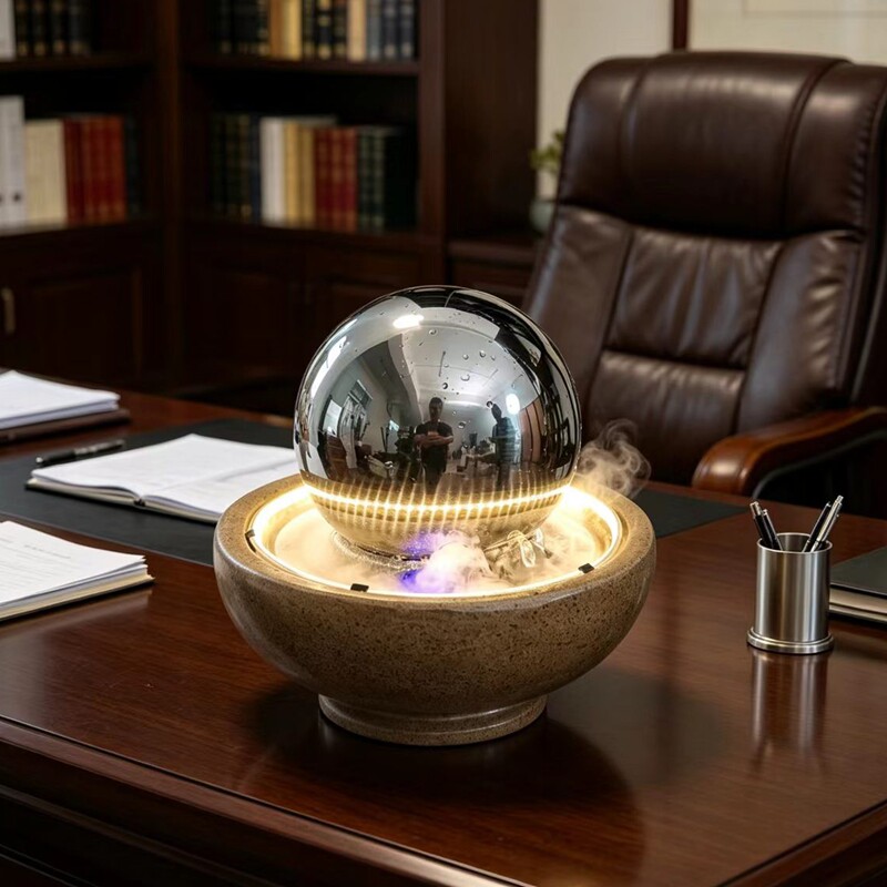 精致桌面客厅电视柜装饰聚宝盆镜面风水球流水加湿器招财摆件礼品