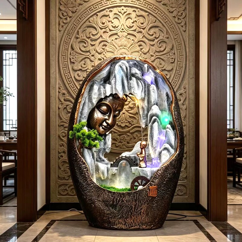 假山风水轮禅意佛像流水加湿器摆件客厅玄关茶室落地招财装饰礼品