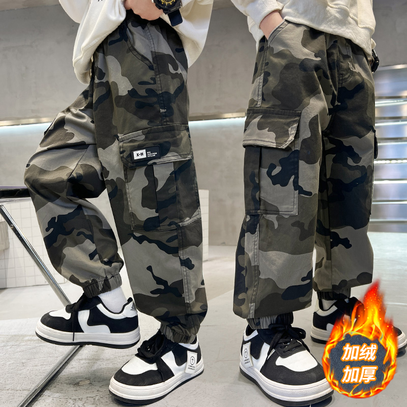 男童冬装裤子炸街儿童冬季迷彩裤2025新款中大童加绒加厚工装裤潮