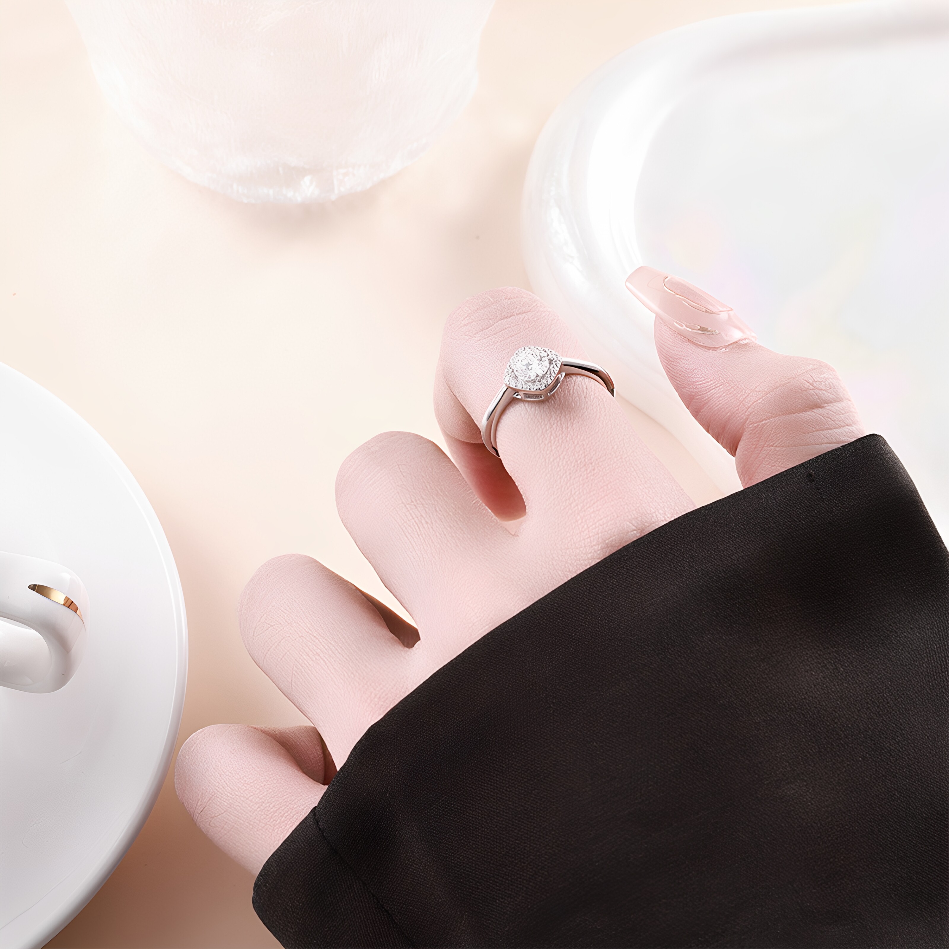 S925纯银莫桑石六爪开口女戒