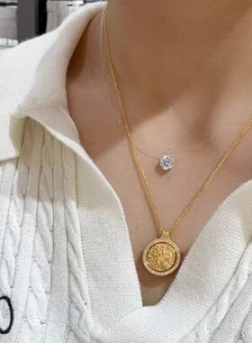 s925纯银八宝罗盘项链古法锁骨链新中式吉祥莫桑石配饰品八宝罗盘