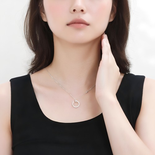 S925银卡家风钉子项链满钻