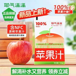 耶气满满100%苹果汁180g*10小袋装原榨0脂肪纯果汁夏天清爽饮料