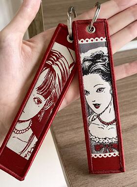 日本漫画伊藤润二富江小姐双面刺绣挂件 布艺钥匙扣配饰包包挂饰