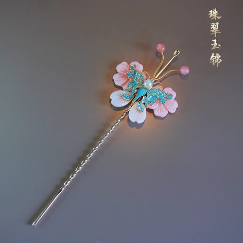 玉锦汉服花瓣仿点翠发簪古风
