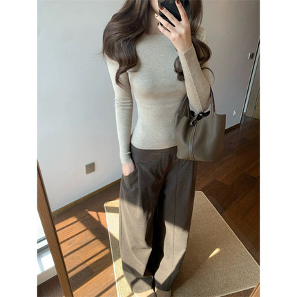 高个子超长180咖色毛呢阔腿裤女2026早春加厚新款宽松显瘦直筒裤