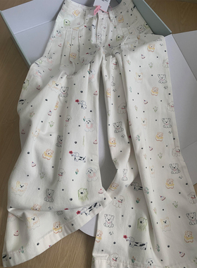 180高个子超长175白色卡通风小狗印花阔腿裤女春季显瘦垂感休闲裤