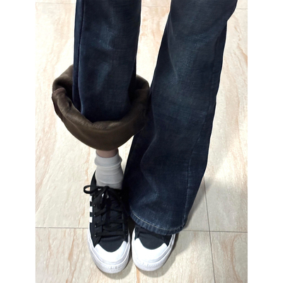 加长低腰加绒复古微喇牛仔裤女