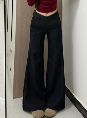 高个子加长美式慵懒黑色V腰西裤女2025春夏款宽松显瘦拖地喇叭裤