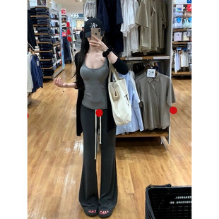 高个子加长175深灰抽绳休闲遛弯裤女春季百搭运动微喇垂感拖地裤