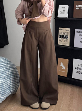 180高个子超长美式高街咖色阔腿裤女2026春季宽松显瘦垂感西装裤