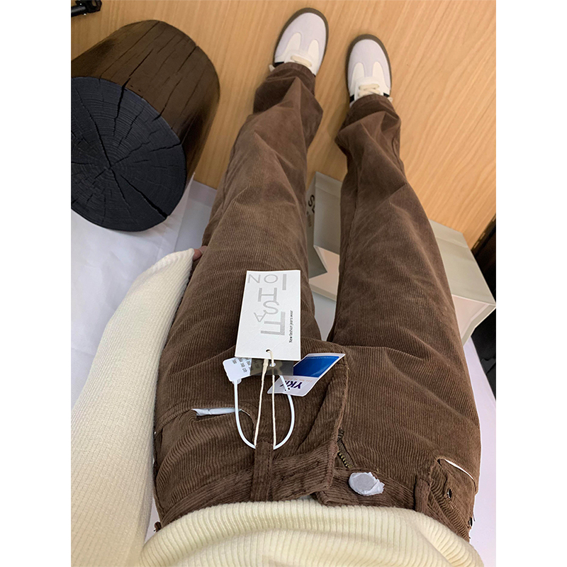 咖色灯芯绒阔腿裤高个子加长