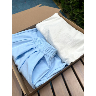 休闲阔腿裤 175高个子加长180米白色奶芙裤 宽松款 蓝色山本裤 女夏季