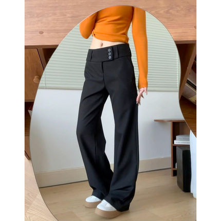 175高个子超长黑色微喇休闲裤女2026垂感低腰显瘦修身直筒西装裤