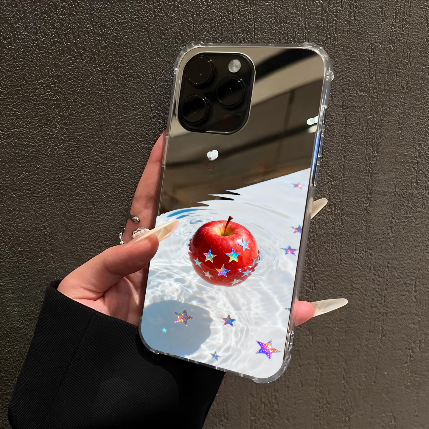 轻奢星星和苹果适用iPhone17pro镜面16promax情侣15Pro苹果14手机壳xsmax补妆13清新7/8plus创意12潮6p简约xr