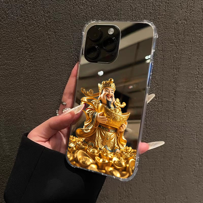 黄金万两财神爷适用iPhone17promax新中式15promax卡通14Pro苹果16手机壳xsmax创意13简约12镜面78plus情侣xr