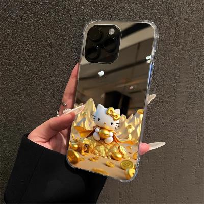 黄金HelloKitty凯蒂猫适用iPhone17promax镜面15promax14Pro苹果16手机壳xsmax创意13简约12好运78plus招财xr