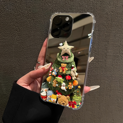 秋冬圣诞树上挂公仔适用iPhone17pro镜面16promax可爱15Pro苹果14手机壳xsmax补妆13简约xr卡通7/8plus创意12