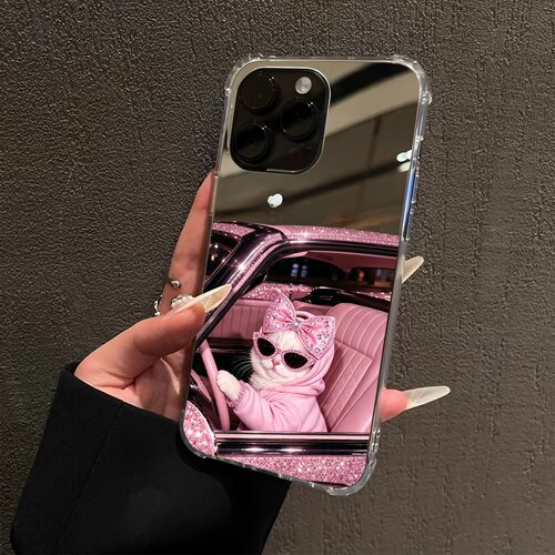 时尚富有小猫适用iPhone17promax镜面16e招财猫咪15Pro苹果14手机壳xsmax补妆12恶搞13奢华xr少女7/8plus镜子