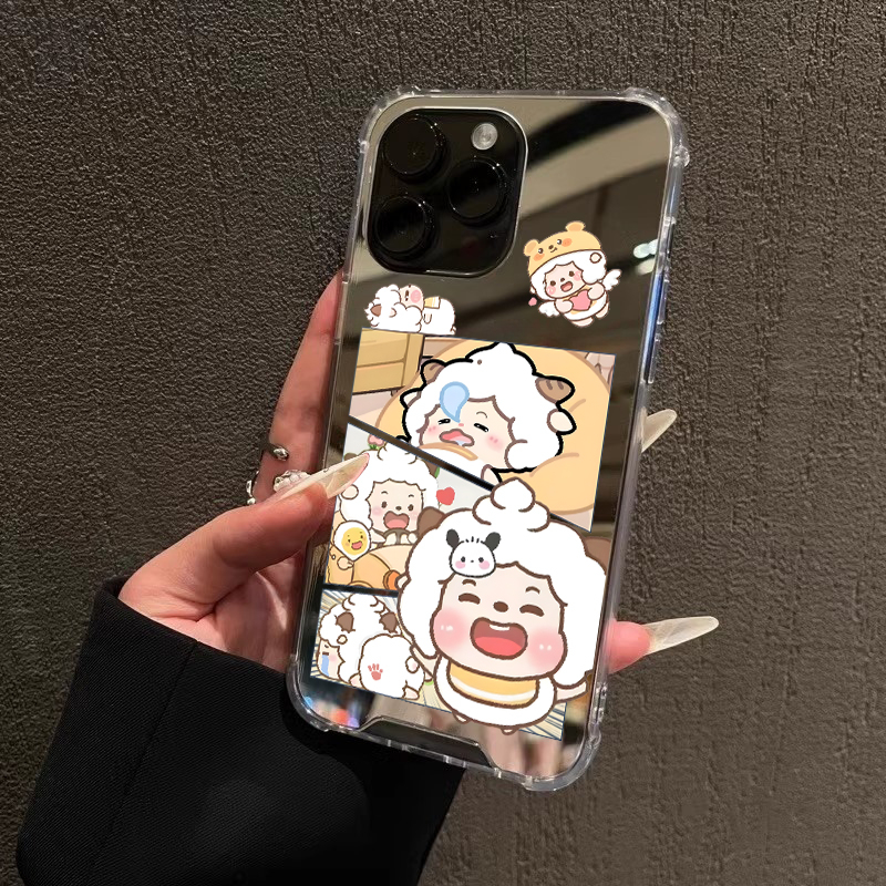可爱懒羊羊合集适用iPhone16promax简约15promax补妆14Pro苹果11手机壳xsmax创意13情侣12镜面16美羊羊7/8pxr