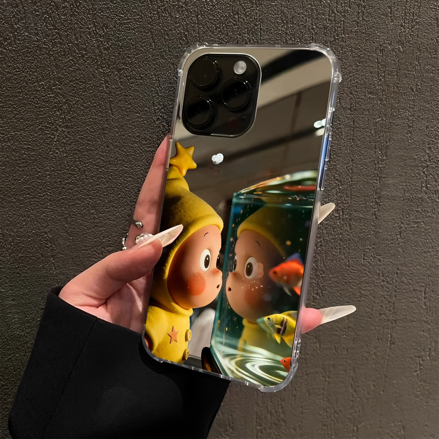 可爱星星看鱼缸适用iPhone17pro镜面16promax卡通15Pro苹果14手机壳xsmax补妆13小鱼12少女11潮牌7/8plus情侣