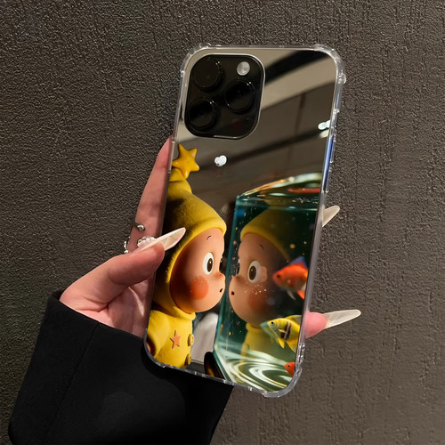 可爱星星看鱼缸适用iPhone17pro镜面16promax卡通15Pro苹果14手机壳xsmax补妆13小鱼12少女11潮牌7/8plus情侣