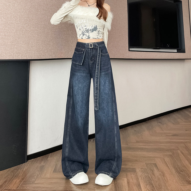 复古水洗做旧阔腿牛仔裤女长裤春秋季新款高腰显瘦宽松拖地裤子,女装/女士精品,牛仔裤,淘宝优惠券,粉丝福利购,淘宝优惠卷